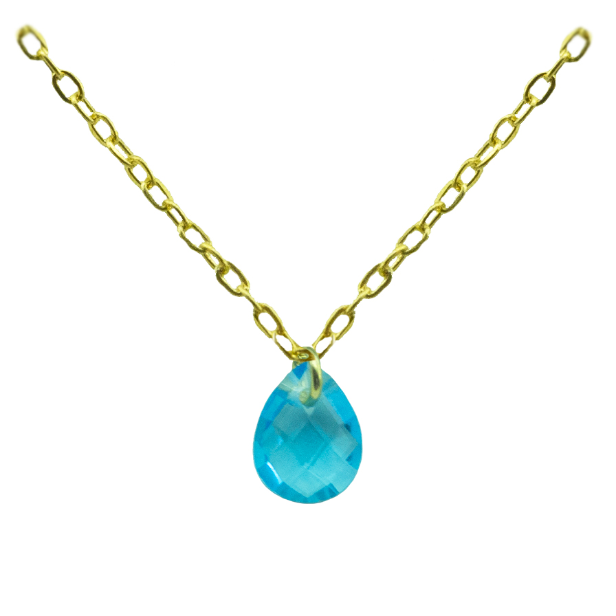 Gargantilla con circonita color aguamarina gota oro 18k