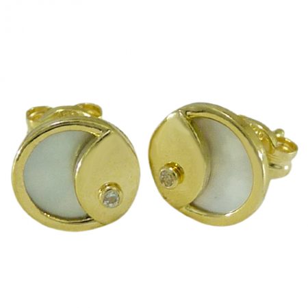 Pendientes nácar y circonita oro 18k