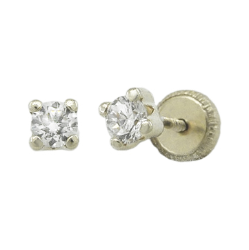 Pendientes circonita garras medida de 3x3mm.oro blanco 18k