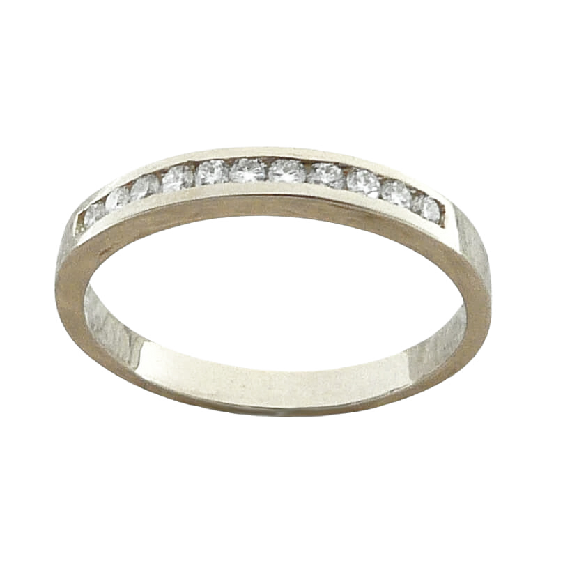 Anillo media alianza brillo liso con 9 diamantes oro blanco 18k