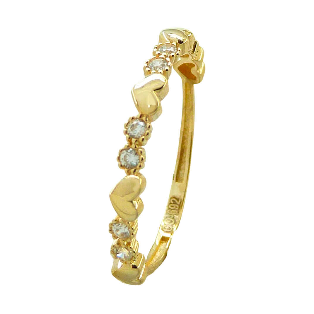 Anillo fino corazones y circonitas brillo oro 18k