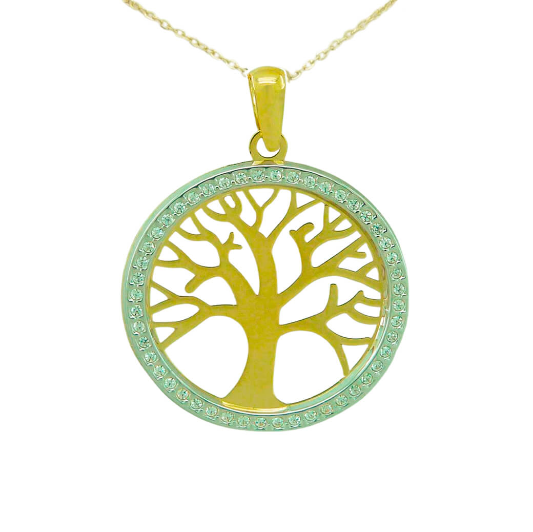 Gargantilla con colgante del árbol de la vida en bicolor oro 18k