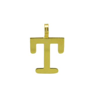colgante letra T lisa brillo oro 18k