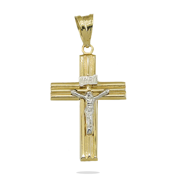 Colgante cruz bicolor con Cristo oro 18k