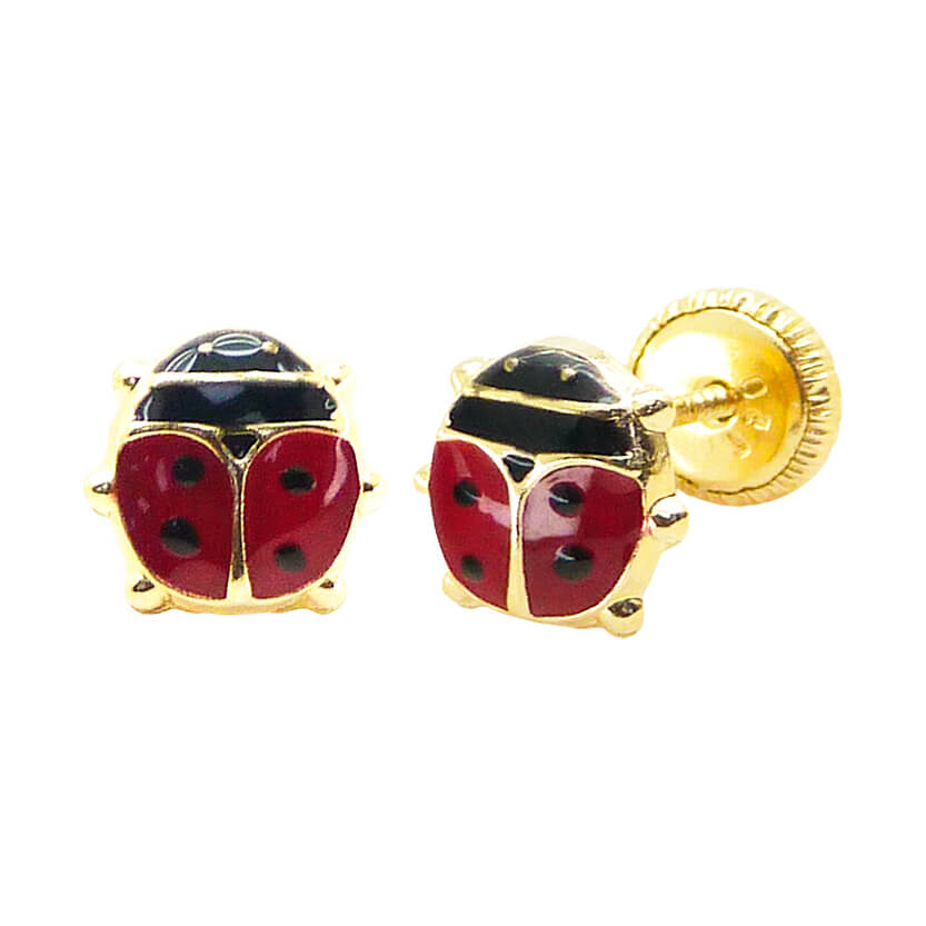 Pendientes mariquitas esmaltadas 6mm cerrados oro 18k
