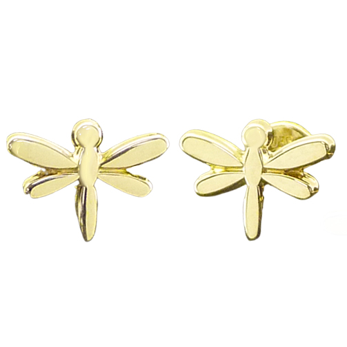 Pendientes libélula brillo liso oro 18k
