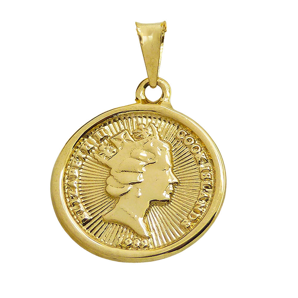 Colgante moneda tallada brillo-mate18mm. oro 18k