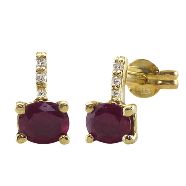 Pendientes rubí oval 4 garras diamantes oro 18k
