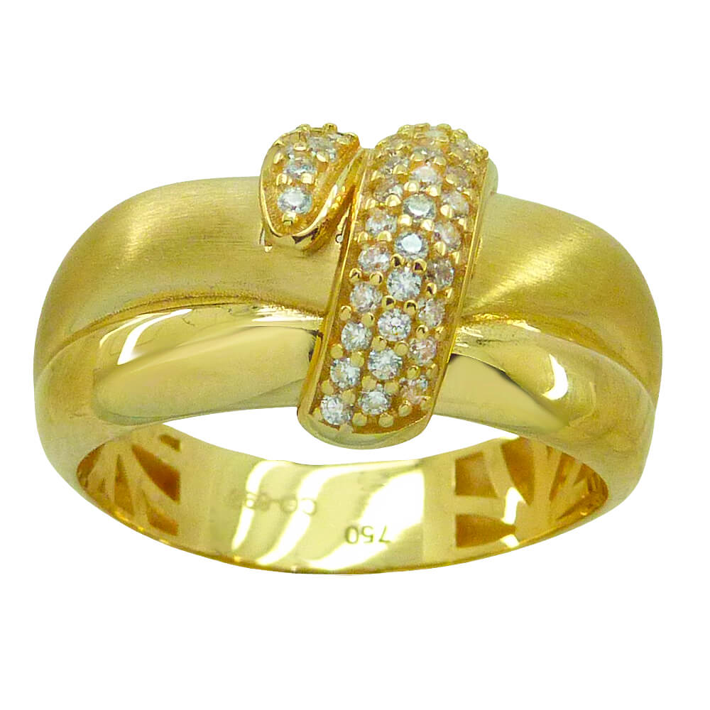 Anillo ancho con circonitas medio cuerpo satinado oro 18k