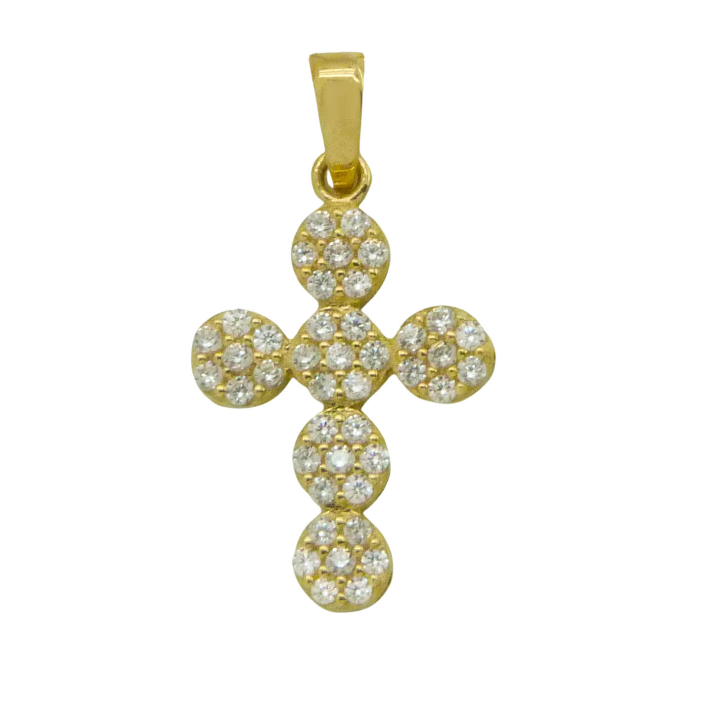 Colgante cruz redondeada con circonitas oro 18k