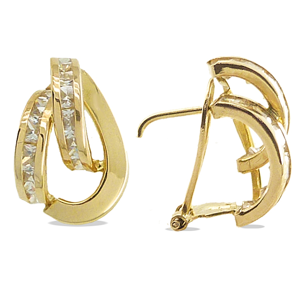 Pendientes oro y circonitas carré cierre omega oro 18k