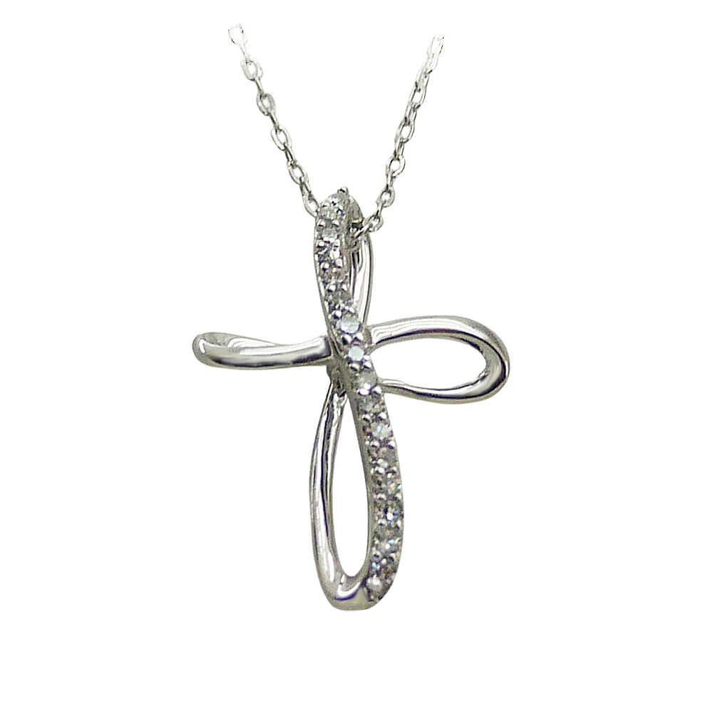 Gargantilla cruz 16 diamantes cadena fina oro blanco 18k