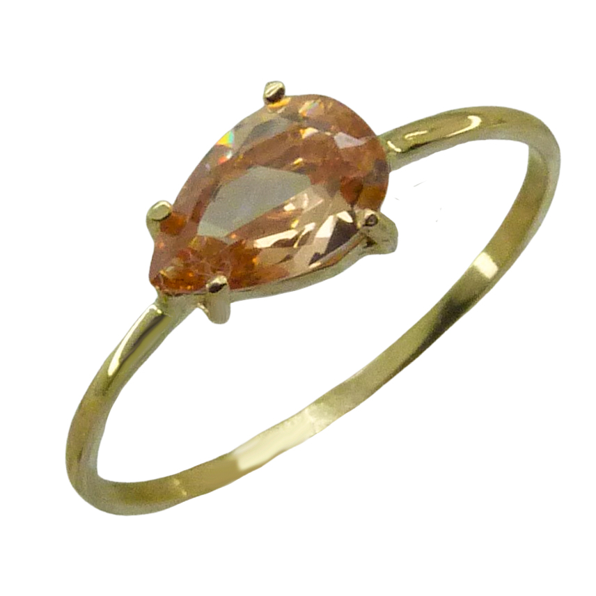 Anillo piedra pera color champagne oro 18k