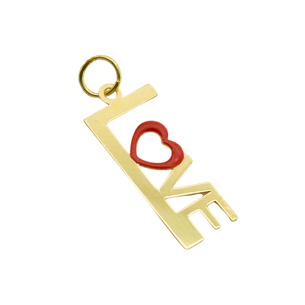 Colgante "love" brillo y esmaltado oro 18k