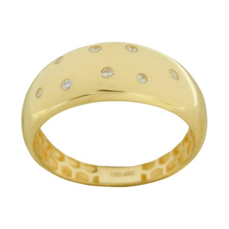 Anillo liso brillo con circonitas cabeza de 8mm. oro 18k
