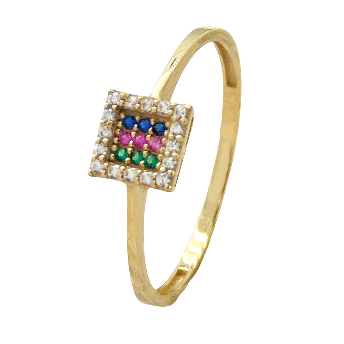 Anillo cuadrado circonitas de color oro 18k