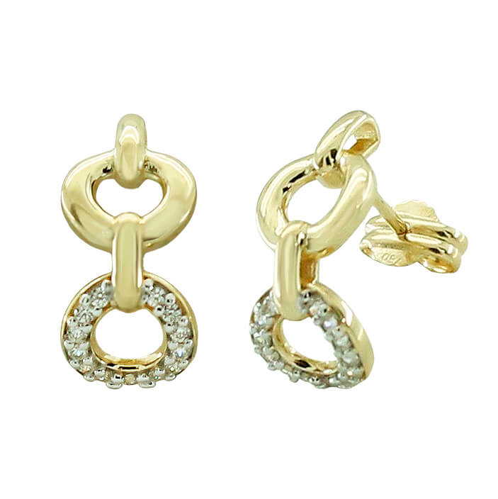 Pendientes eslabones con circonitas oro 18k
