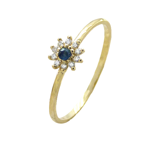 sortija zafiro diamantes flor oro 18k