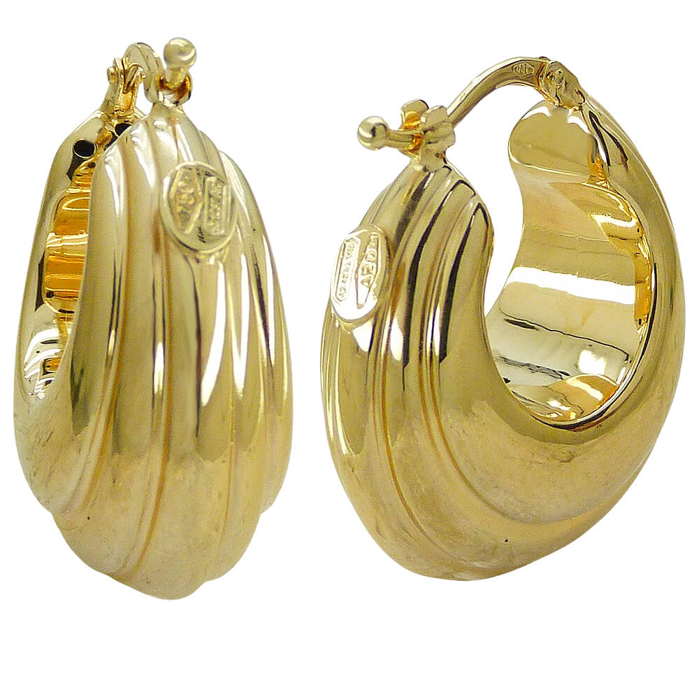Aros anchos tallados gallón brillo 25x12mm. oro 18k