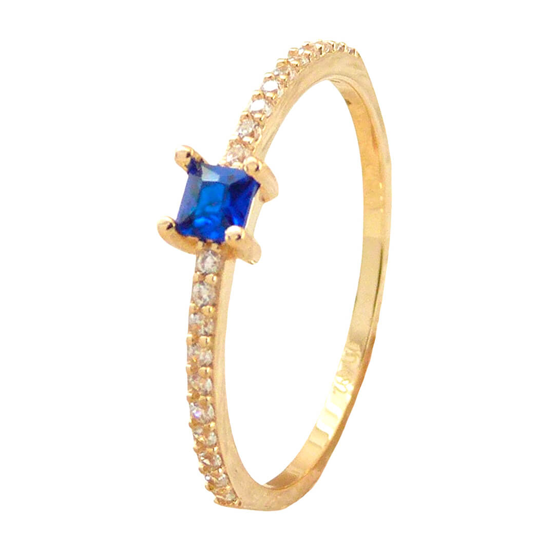 Anillo circonita azul y circonitas blancas oro 18k