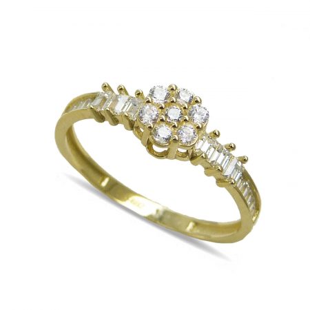 Anillo circonitas redondas y carre oro amarillo de 18k