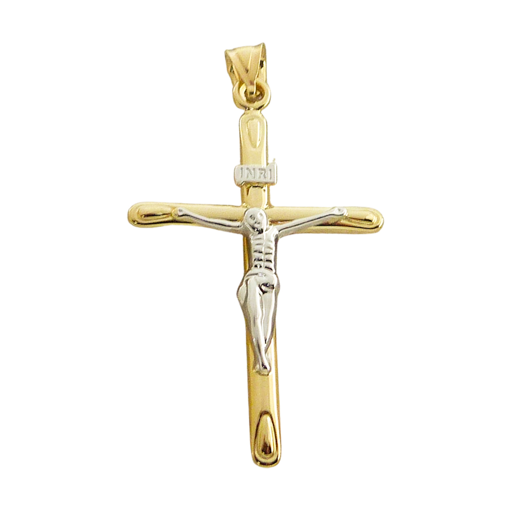 Colgante cruz bicolor con cristo oro 18k