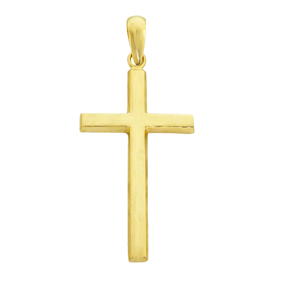 Colgante cruz tabla lisa brillo espejo sin cristo oro 18k