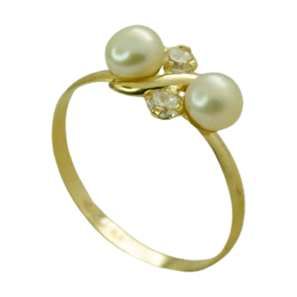 Anillo de comunión perla natural y circonitas oro 18k