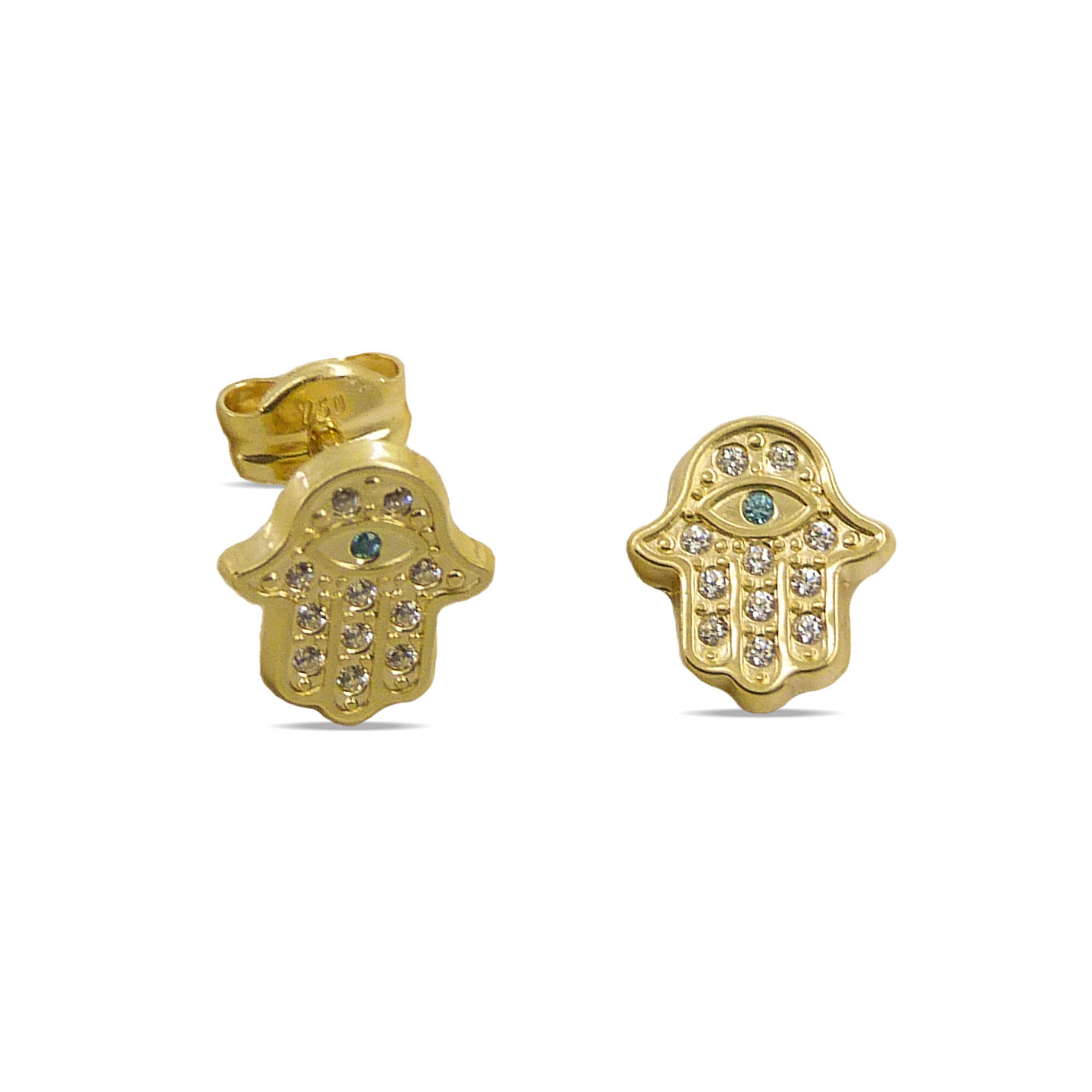 Pendientes mano de Fátima con circonitas oro 18k