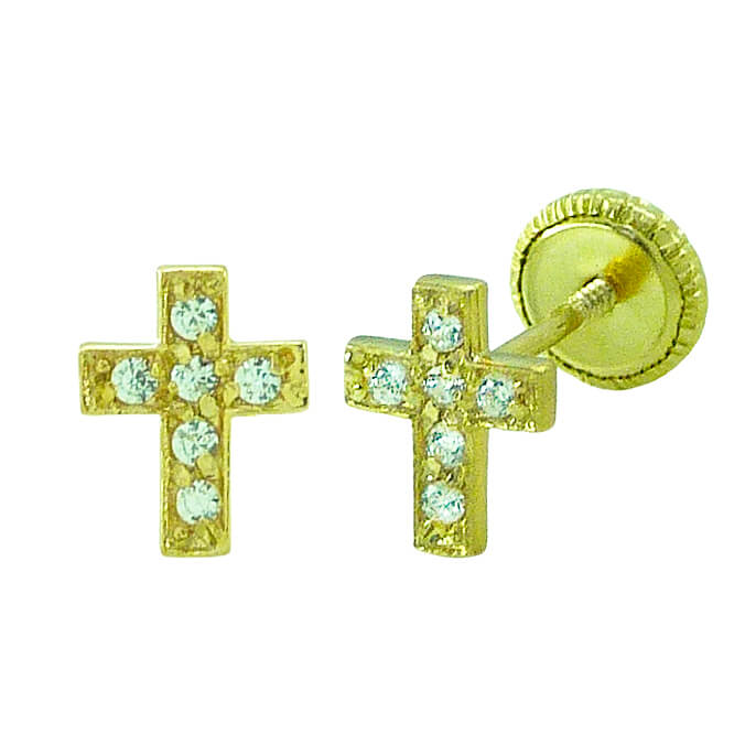 Pendientes cruz con circonitas oro 18k