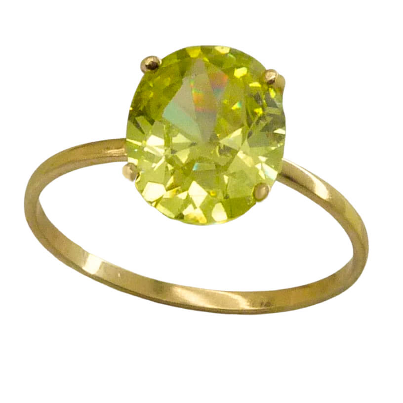 Anillo fino brillo piedra color citrino oval oro 18k