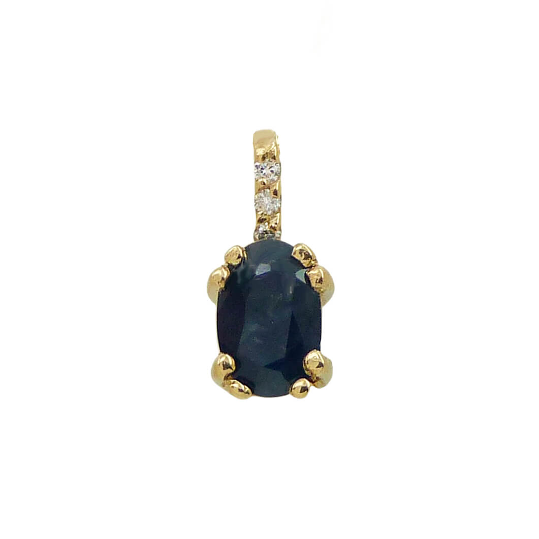 Colgante zafiro oval diamantes oro 18k