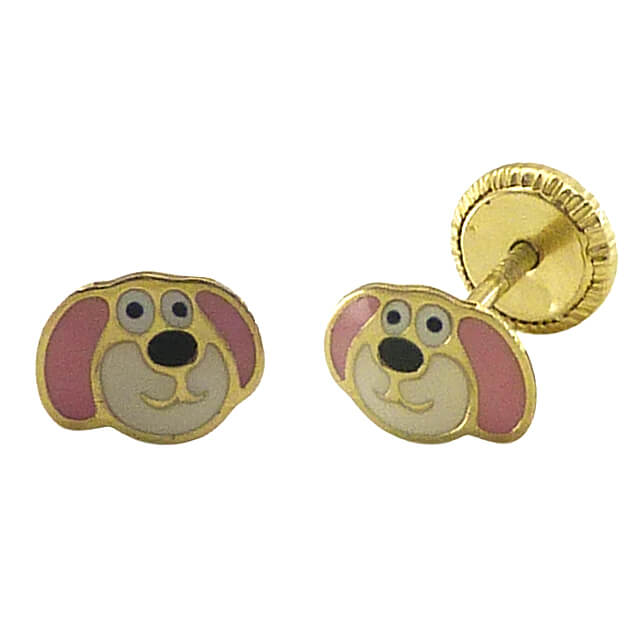 Pendientes perritos esmalte 5mm. oro 18k
