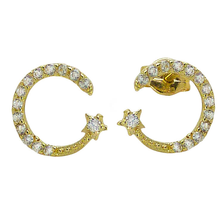 Pendientes círculo y estrella con circonitas oro 18k