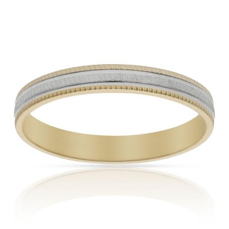 Alianza fina tallada bicolor brillo-mate 3mm. oro 18k