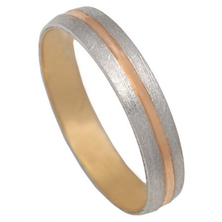 Alianza tallada brillo y mate 4mm. oro blanco y rosa 18k