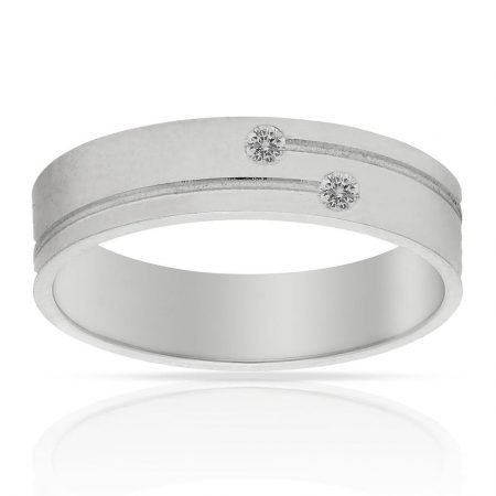 Alianza tallada 5mm. brillo 2 diamantes oro blanco 18k