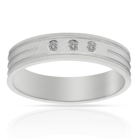 Alianza tallada 5mm. brillo 3 diamantes oro blanco 18k