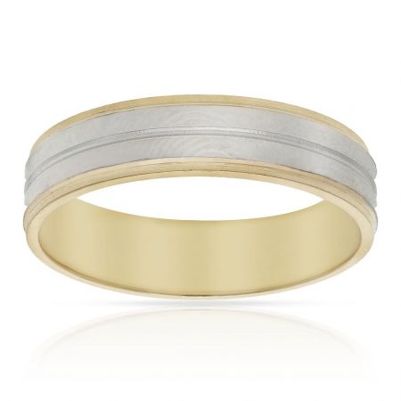 Alianza ancha tallada bicolor brillo 5mm. oro 18k