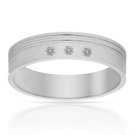 Alianza tallada brillo 5mm. 3 diamantes oro blanco 18k