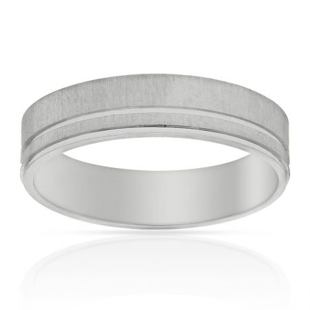 Alianza ancha tallada brillo y mate 5mm. oro blanco 18k