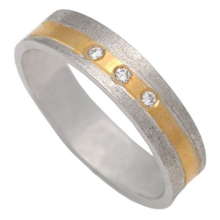 Alianza tallada 5mm. brillo-mate bicolor 3 diamantes oro 18k