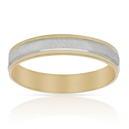 Alianza bicolor tallada brillo y mate 4mm. oro 18k