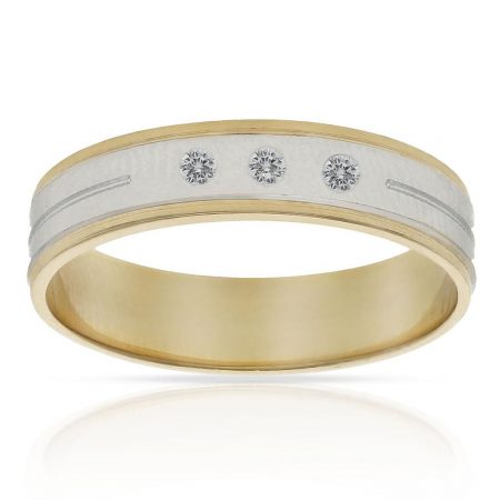 Alianza tallada 5mm. bicolor brillo-mate 3 diamantes oro 18k