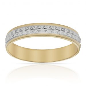 Alianza bicolor tallada en estrella brillo 4mm. oro 18k
