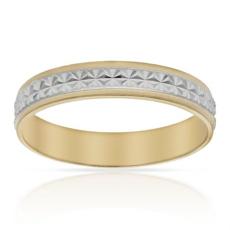 Alianza bicolor tallada en estrella brillo 4mm. oro 18k