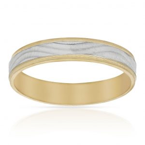 Alianza bicolor tallada ondas brillo y mate oro 18k