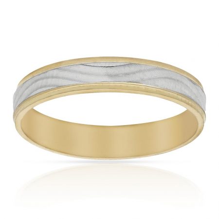 Alianza bicolor tallada ondas brillo y mate oro 18k