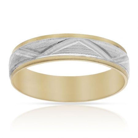 Alianza tallada zig zag brillo y mate bicolor 5mm. oro 18k