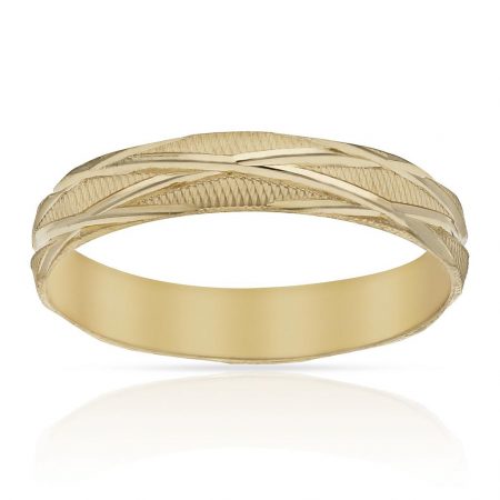 Alianza tallada líneas cruzadas brillo mate 4mm. oro 18k
